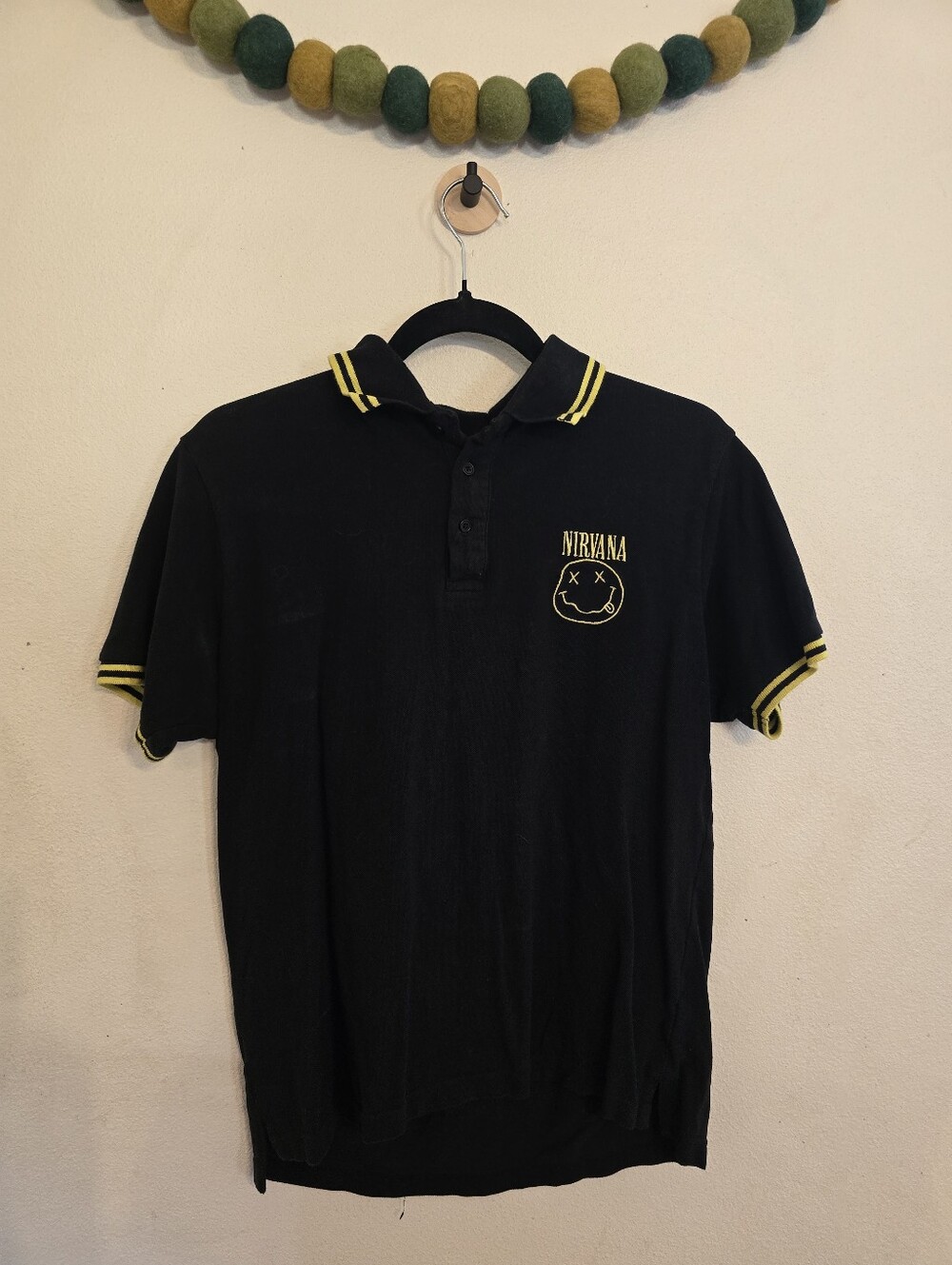 Nirvana Polo Shirt Adult Size S Small Black Yellow Smile Licensed Embroidered